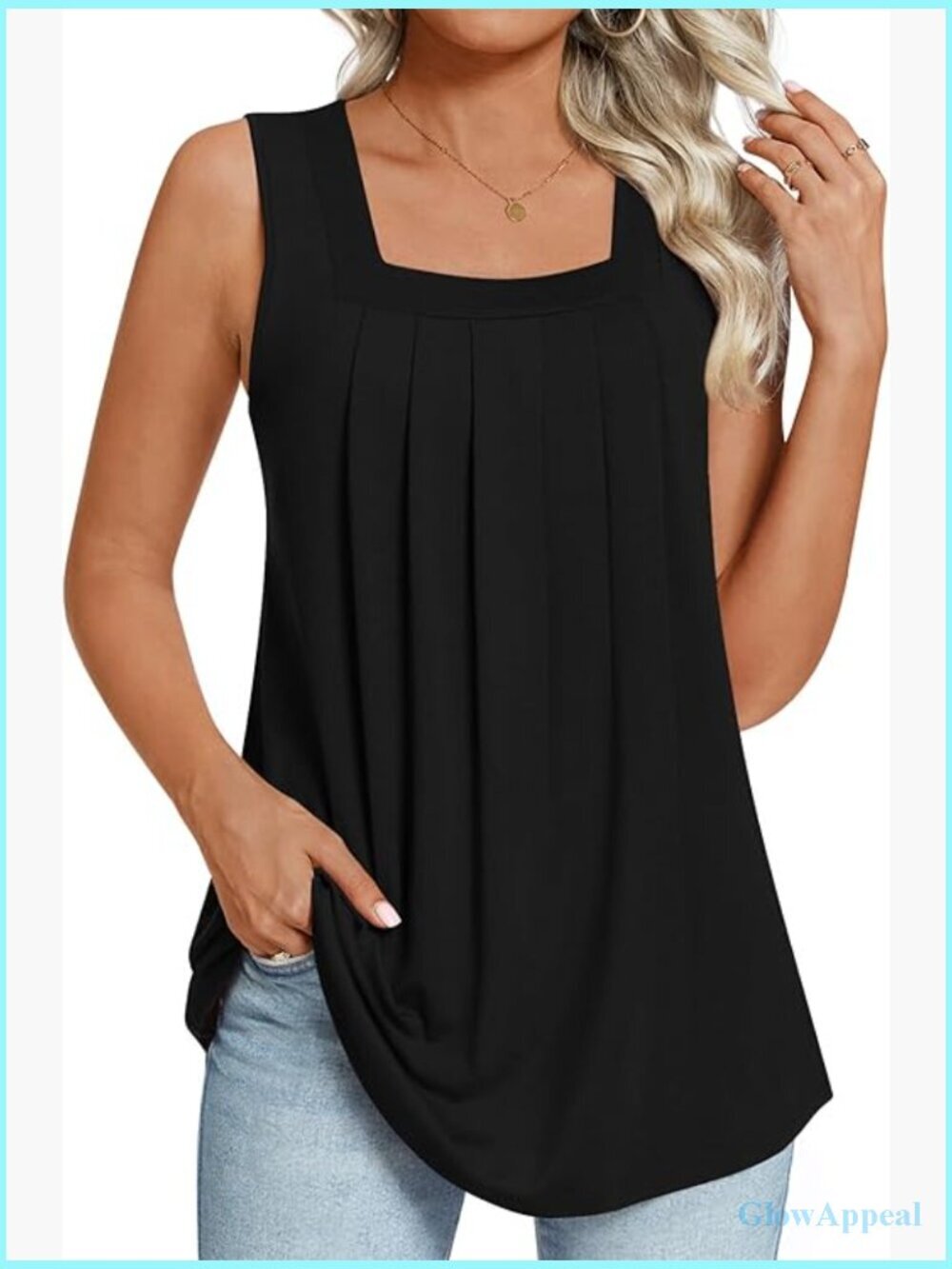 Summer Sleeveless Tunic Tank Top Square Neck Loose Fit Rayon Spandex